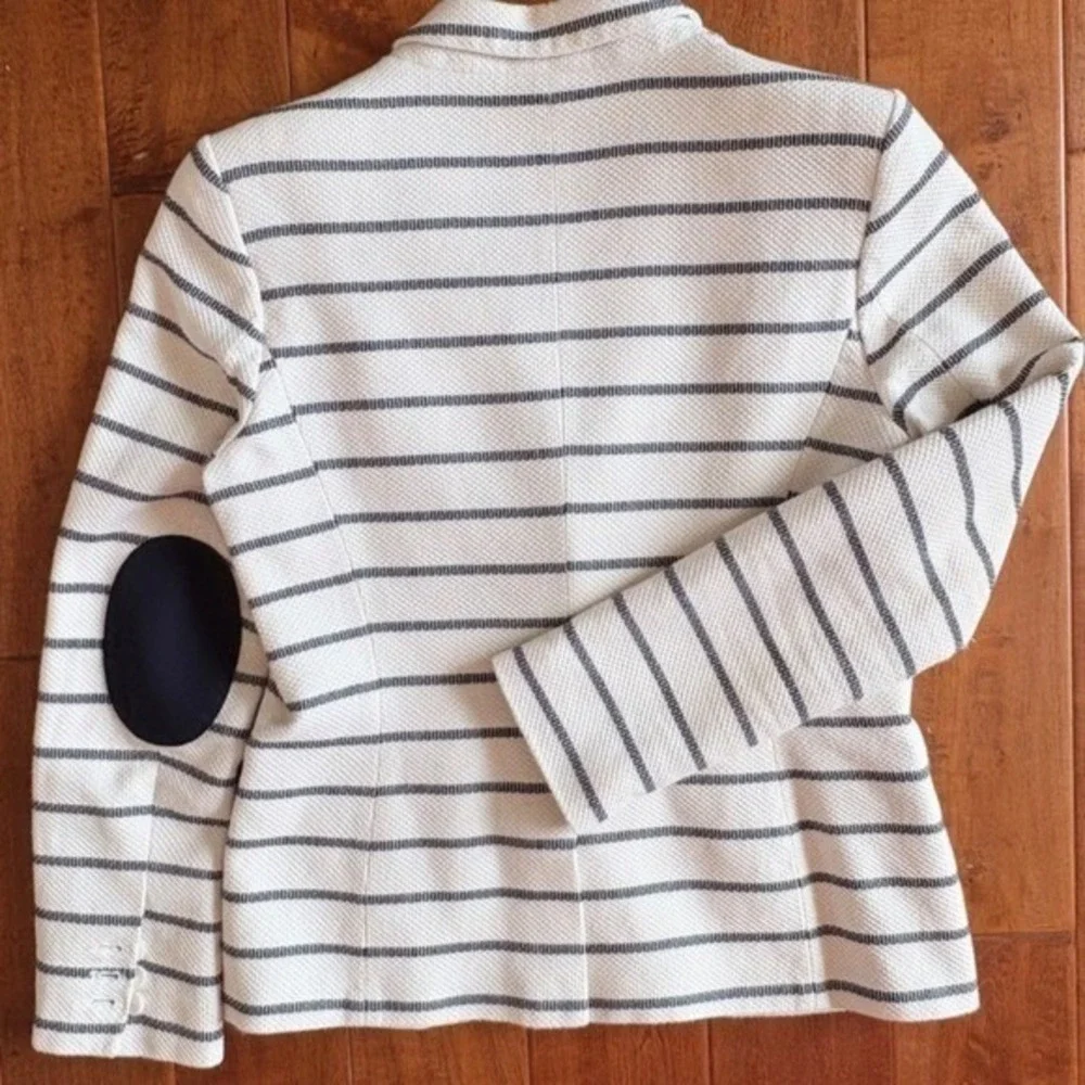VTG Tommy Hilfiger Womens Navy Striped Blazer‎ Size 10 Elbow Patches